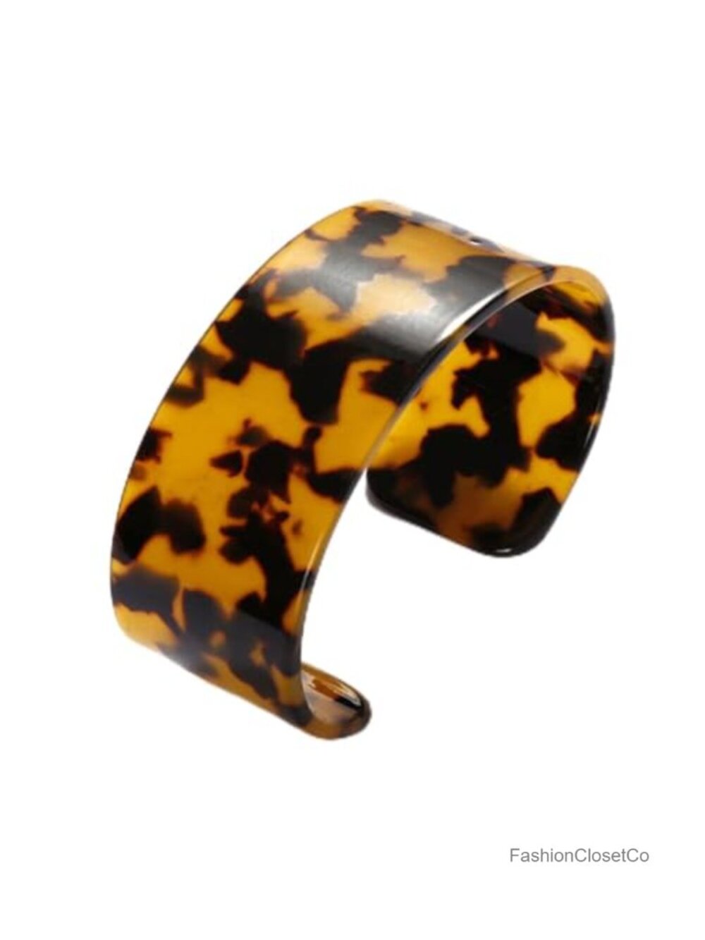 Tortoise Shell Resin Wide Cuff Bracelet Leopard Print Acrylic Open Bangle